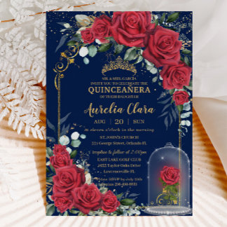 Quinceañera Betoverde Rode Rozen Bloemen Marine Bl Kaart