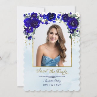 Quinceañera Bewaar de Datum Foto Koninklijk Blauw Kaart