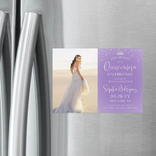 Quinceañera Bewaar de Datum Foto Lila Paarse Sterr Magnetische Uitnodiging