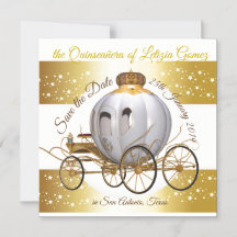 Quinceanera Bewaar de datum Gouden prinses koets