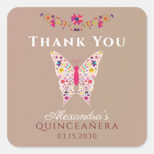 Quinceañera Birthday Dank u wel, pleitster Vierkante Sticker