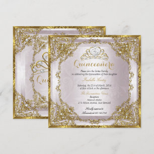 Quinceanera Birthday Gold Pearl Pink Damask Kaart