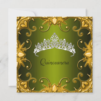 Quinceanera Birthday Green Gold White Tiara Kaart