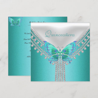 Quinceañera Birthday Party Blue White Butterfly Kaart