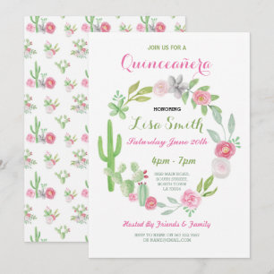Quinceanera Birthday Party Fiesta Cactus Invite 15 Kaart