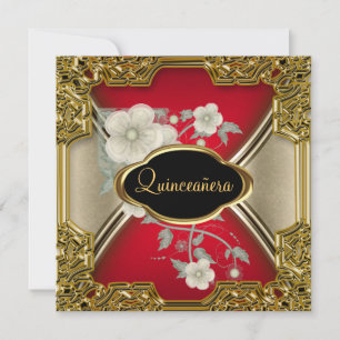 Quinceañera Birthday Party Gold Black red Kaart