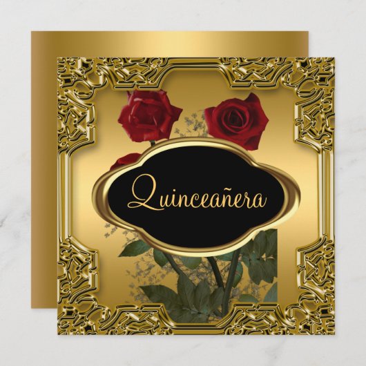 Quinceanera Birthday Party Gold Kaart (Voorkant / Achterkant)