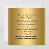 Quinceanera Birthday Party Gold Kaart (Achterkant)