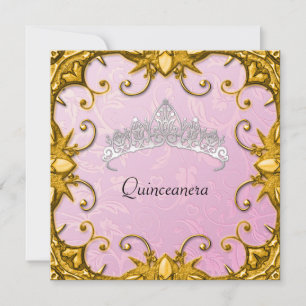 Quinceanera Birthday Party Pink Gold White Tiara Kaart