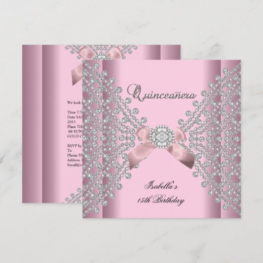 Quinceanera Birthday Party Pink White Diamonds Kaart (Voorkant / Achterkant)