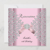 Quinceanera Birthday Party Pink White Diamonds Kaart (Voorkant)