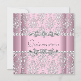 Quinceañera Birthday Pink Silver White Pearl Lace Kaart