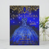 Quinceanera Birthday Royal Blue Feather Tiara Gold Kaart (Staand voorkant)