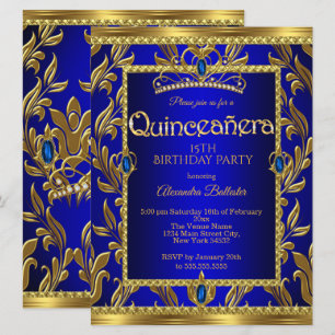 Quinceanera Birthday Royal Blue Jewel Tiara Gold Kaart