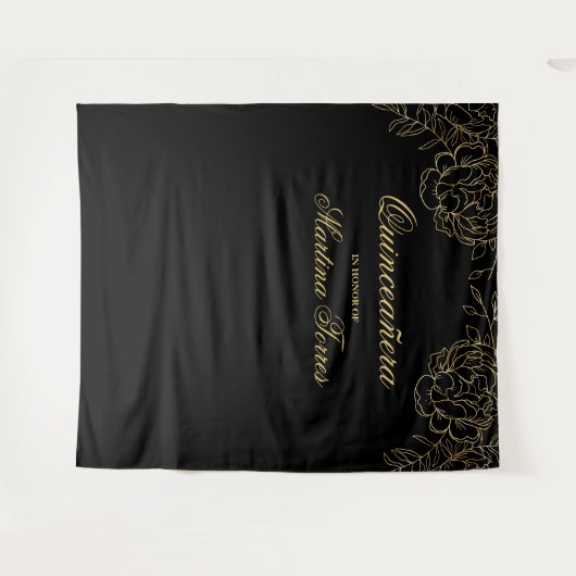 Quinceanera Black en Gold Photo Booth Backdrop Wandkleed (Voorkant (horizontaal))