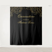 Quinceanera Black en Gold Photo Booth Backdrop Wandkleed (Voorkant)