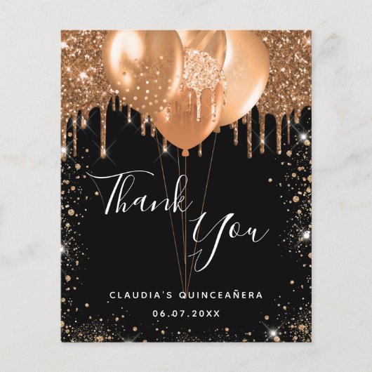 Quinceanera Black Glitter bedankt budget Flyer (Voorkant)