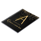 Quinceanera Black Gold Floral A Monogramme Carnet (Côté gauche)