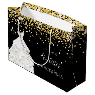 Quinceanera black gold glitter jurk groot cadeauzakje