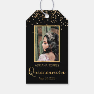 Quinceanera Black Gold Photo Favor Gift Label Cadeaulabel