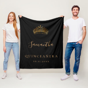 Quinceanera Black Gold tiara crown name Fleece Deken