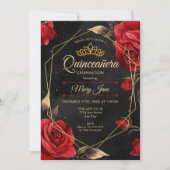 Quinceanera Black Red Gold Invitation (Devant)