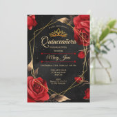 Quinceanera Black Red Gold Invitation (Debout devant)