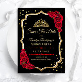 Quinceanera - Black Red Gold Save The Date