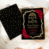 Quinceanera Black Red Gold Save The Date