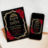 Quinceanera Black Red Gold Save The Date