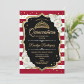 Quinceanera - Black Red White Gold Kaart (Staand voorkant)