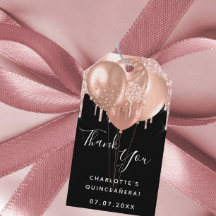 Quinceanera Black roos Gold ballon bedankt Cadeaulabel
