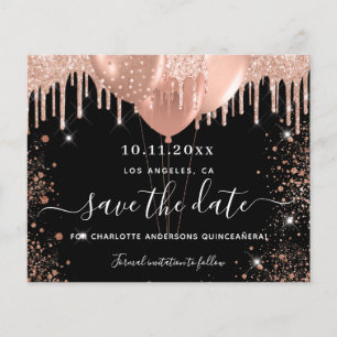 Quinceanera black roos gold budget save the date flyer