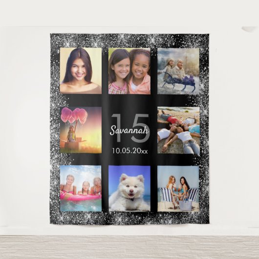 Quinceanera Black Silglitter fotocollage Wandkleed (Voorkant)