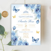 Quinceañera Blauw Bloemen Gouden Vlinder Tiara Kaart