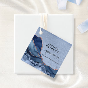 Quinceañera Blauwe Agaat, Blauwe Folie en Roos Gou Bedankjes Labels