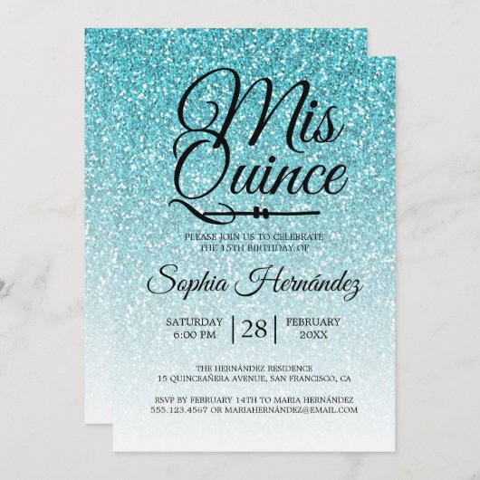 Quinceañera Blauwe Glitters 15e Verjaardag Kaart (Voorkant / Achterkant)