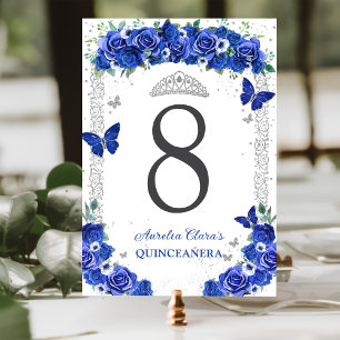 Quinceañera Blauwe Rozen Bloemen Zilveren Vlinders Kaart