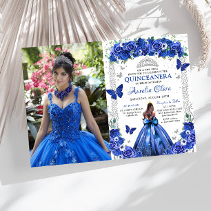 Quinceañera Blauwe Rozen Bloemenprinses Foto Kaart