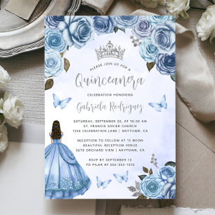 Quinceañera Blauwe Zilveren Bloemenschildering in Kaart