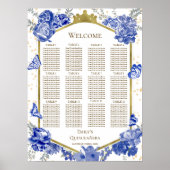 Quinceanera Blauwe Zitkaart Teken Vlinders Poster (Voorkant)