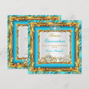 Quinceanera Blauwgroen Blue Gold Diamond Horriage Kaart