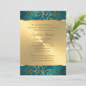 Quinceanera Blauwgroen Blue Green en Gold Filigree Kaart (Staand voorkant)