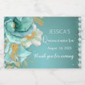 Quinceanera Blauwgroen Goud Bloemen Mini Mousseren Sparkling Wijnetiket (Enkel label)