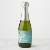 Quinceanera Blauwgroen Goud Bloemen Mini Mousseren Sparkling Wijnetiket (Voorkant)