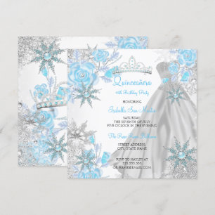 Quinceanera Blauwgroen Roos Winter Wonderland Snow Kaart