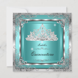 Quinceanera Blauwgroen Silver Diamond Tiara 15de p Kaart