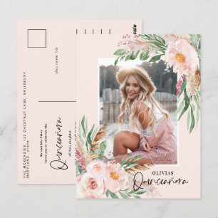 Quinceañera bleek roze girale fotoverjaardag briefkaart