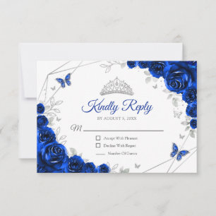 Quinceanera Bleu Royal Fleurs Argent Réponse