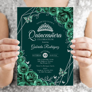 Quinceanera Bloemen Smaragdgroen Zilver Kaart